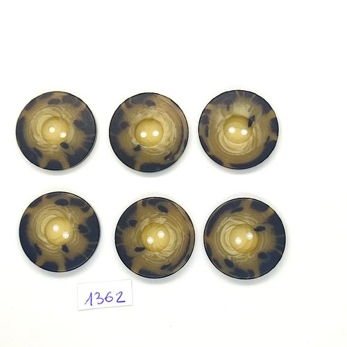 6 boutons en résine noir et jaune - vintage - 27mm - tr1362