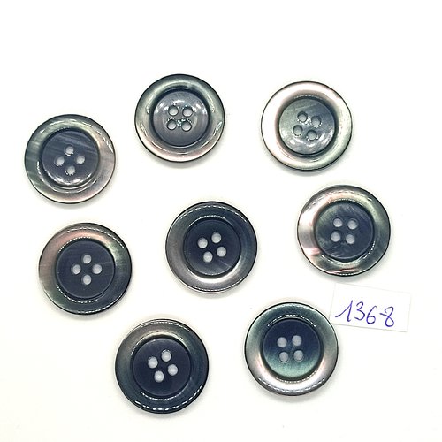 8 boutons en résine gris et gris foncé - vintage - 22mm - tr1368