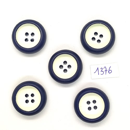 5 boutons en résine bleu foncé et jaune clair - vintage - 26mm - tr1376