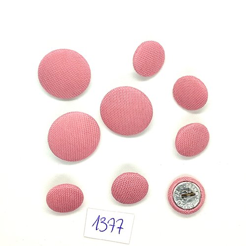 9 boutons en passementerie rose et métal argenté - vintage - 20mm et 14mm - tr1377