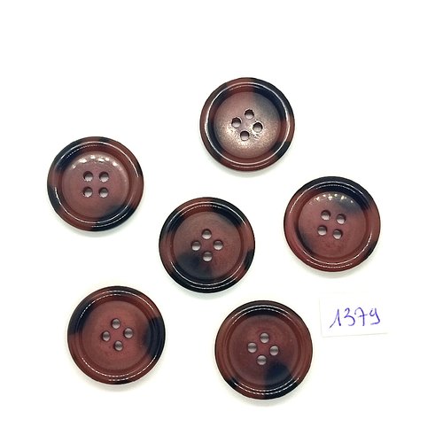 6 boutons en résine noir et marron - vintage - 25mm - tr1379