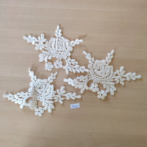 3 appliques à coudre écru - vintage - 15,5cm - tr1408
