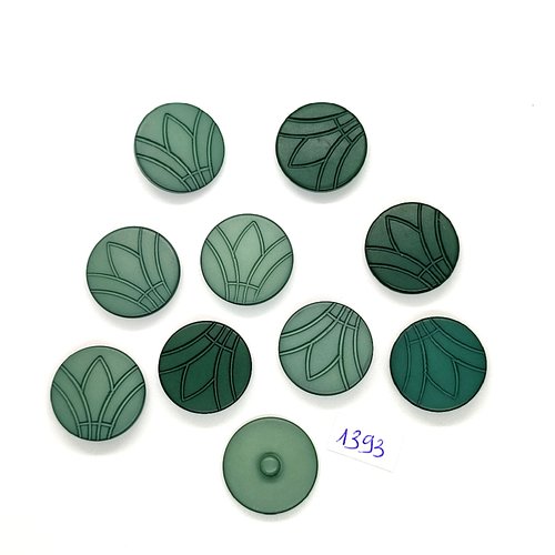 10 boutons en résine vert clair et foncé - vintage - 22mm - tr1393