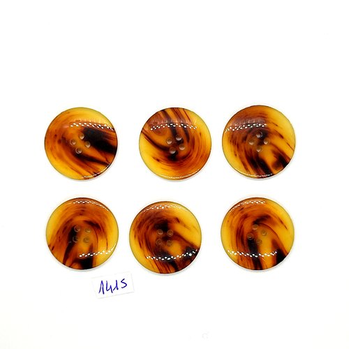 6 boutons en résine marron opaque - vintage - 28mm - tr1415