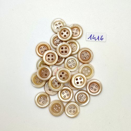 27 boutons en nacre beige - vintage - 13mm - tr1416