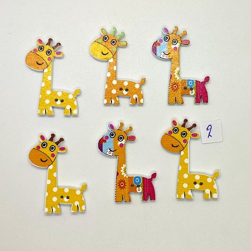 6 boutons fantaisies en bois - une girafe multicolore - 26x35mm - bri1028-2