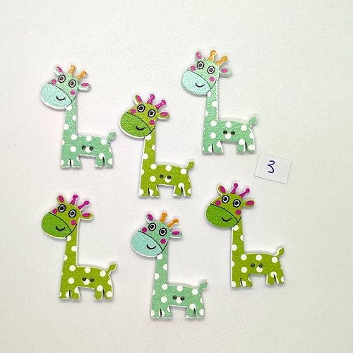 6 boutons fantaisies en bois - une girafe multicolore - 26x35mm - bri1028-3