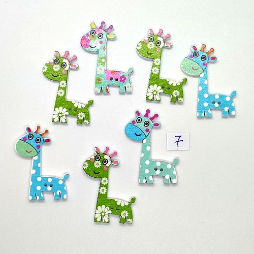 7 boutons fantaisies en bois - une girafe multicolore - 26x35mm - bri1028-7