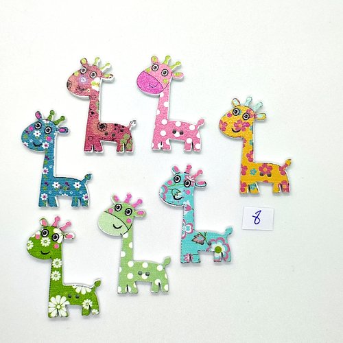 7 boutons fantaisies en bois - une girafe multicolore - 26x35mm - bri1028-8