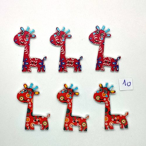 6 boutons fantaisies en bois - une girafe multicolore - 26x35mm - bri1028-10