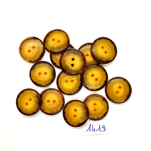 14 boutons en résine jaune et marron - vintage - 18mm - tr1419