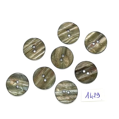8 boutons en résine gris / vert - vintage - 21mm - tr1429