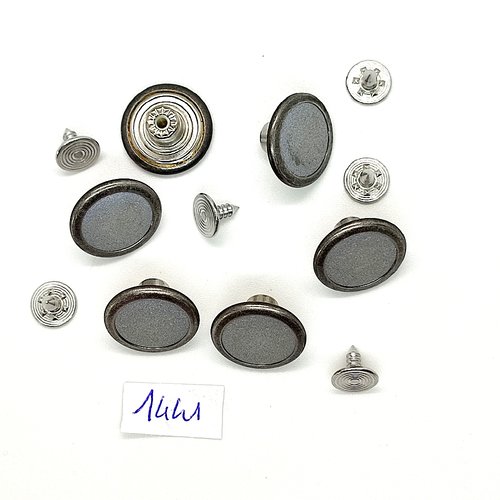 6 boutons pressions en métal argenté - vintage - 18mm - tr1441