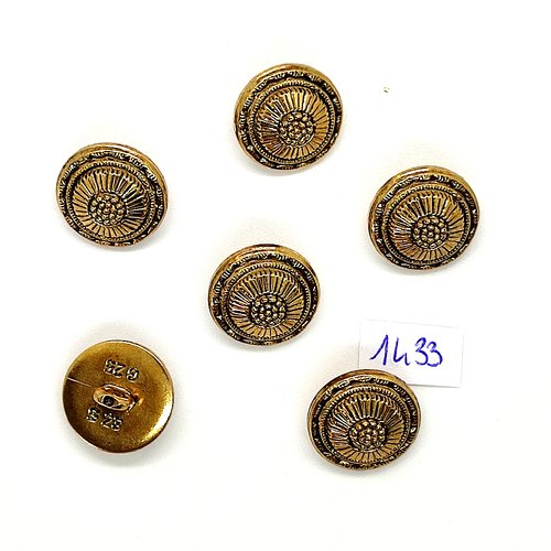 6 boutons en résine doré - vintage - 17mm - tr1433