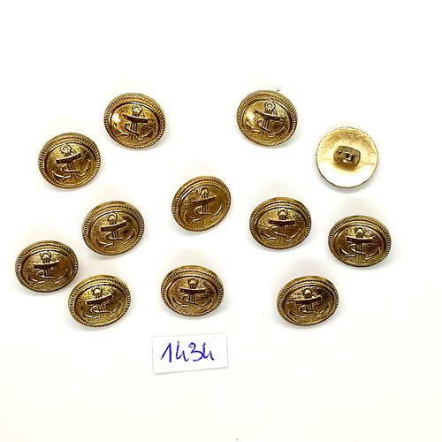 12 boutons en résine doré - une ancre - vintage - 15mm - tr1434