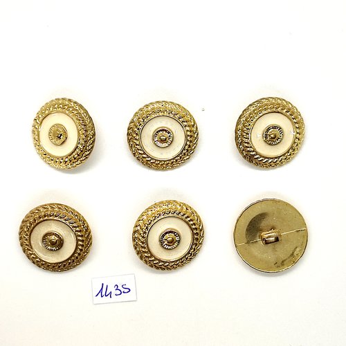 6 boutons en résine doré et blanc - vintage - 25mm - tr1435