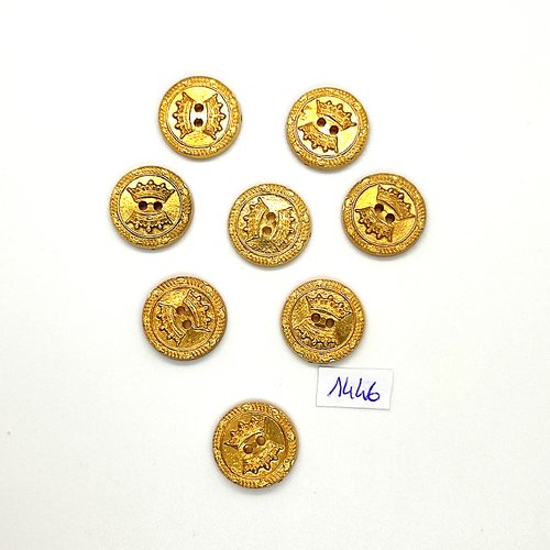 8 boutons en résine doré - couronne - vintage - 20mm - tr1446