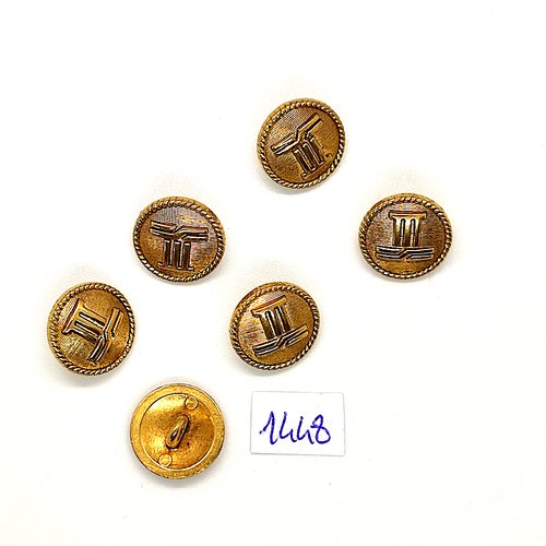 6 boutons en métal doré - vintage - 15mm - tr1448