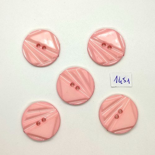 5 boutons en résine rose - vintage - 27mm - tr1451