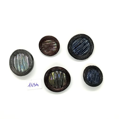 5 boutons en résine gris et marron - vintage - 27mm et 22mm - tr1454