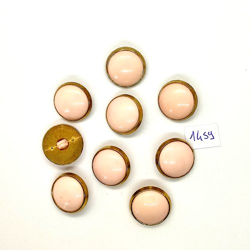 9 boutons en résine rose et doré - vintage - 18mm - tr1459