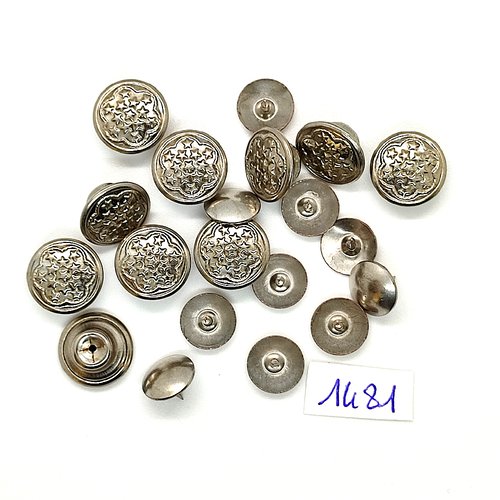10 boutons pressions en métal argenté - vintage - 14mm - tr1481
