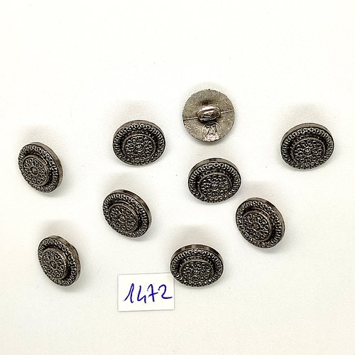 9 boutons en résine argenté - vintage - 14mm - tr1472