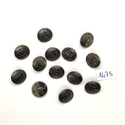 13 boutons en métal argenté - vintage - 15mm - tr1475