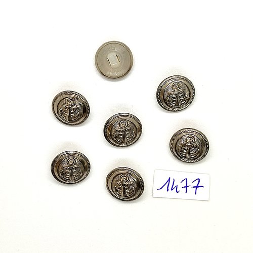 7 boutons en résine argenté - une ancre - vintage - 14mm - tr1477