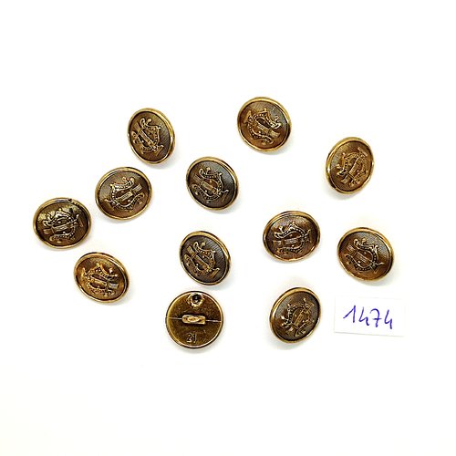 12 boutons en résine doré - vintage - 15mm - tr1474