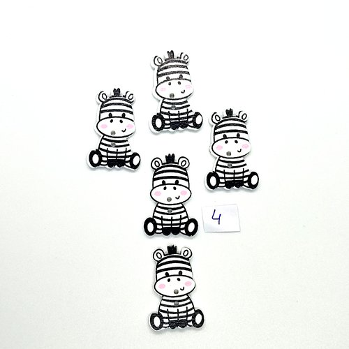5 boutons fantaisies en bois - zèbre blanc et noir à rayure - 18x31mm - bri1032-4