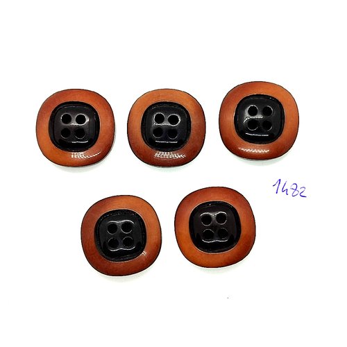 5 boutons en résine marron clair et noir - vintage - 29mm - tr1482