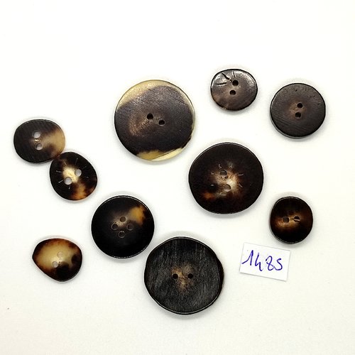 10 boutons en résine noir / marron - vintage - taille diverse - tr1485