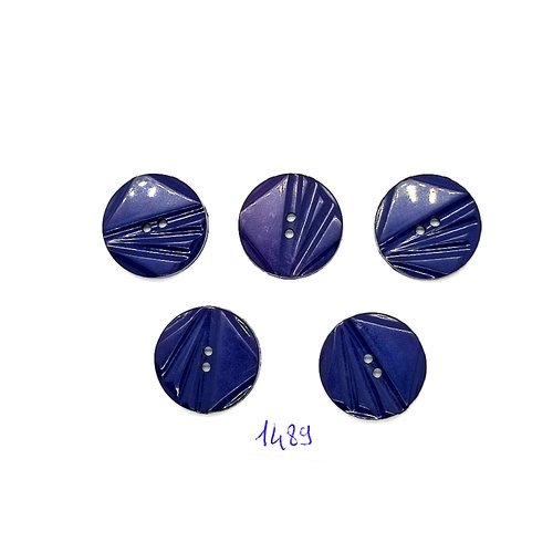 5 boutons en résine bleu - vintage - 23mm - tr1489