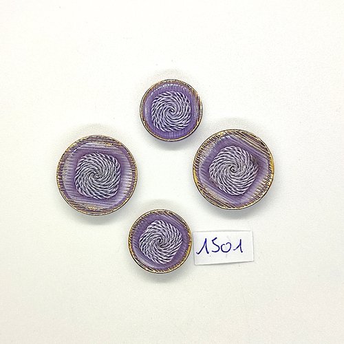4 boutons en résine lilas et doré - vintage - 23mm et 18mm - tr1501