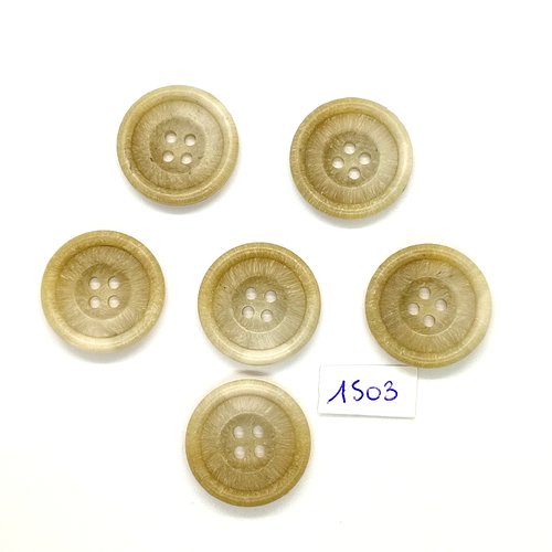 6 boutons en résine beige - vintage - 25mm - tr1503