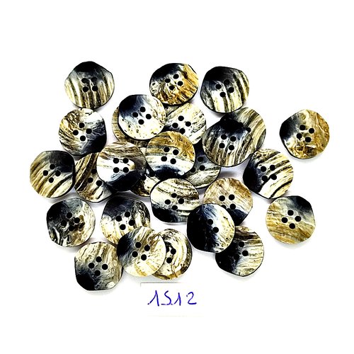 27 boutons en résine gris et noir - vintage - 15mm - tr1512