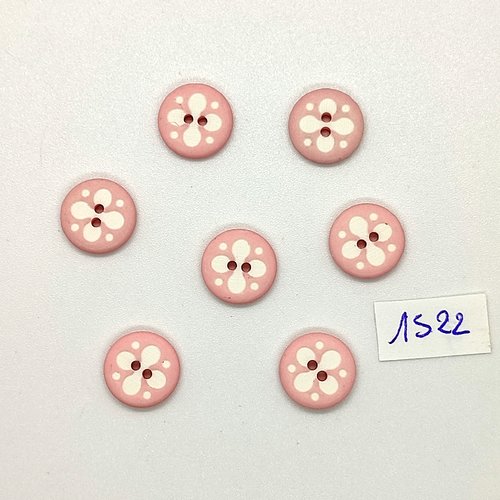 7 boutons en résine rose et blanc - vintage - 12mm - tr1522