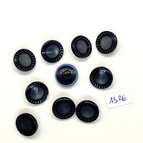 10 boutons en résine gris / bleu - vintage - 17mm - tr1526