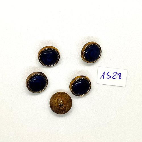 5 boutons en résine bleu et doré - vintage - 12mm - tr1528
