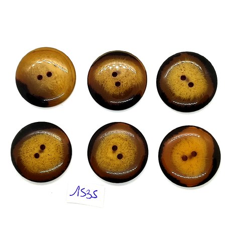 6 boutons en résine marron - vintage -  28mm - tr1535