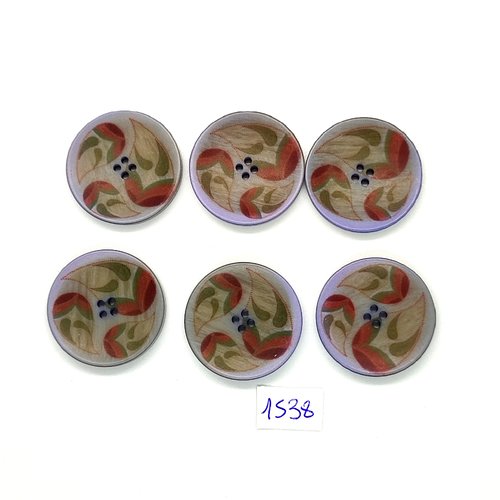 6 boutons en résine gris / bleu et multicolore - vintage -  28mm - tr1538