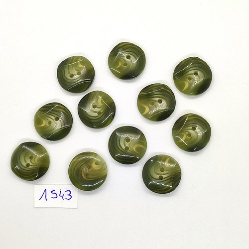 11 boutons en résine vert - vintage - 18mm - tr1543