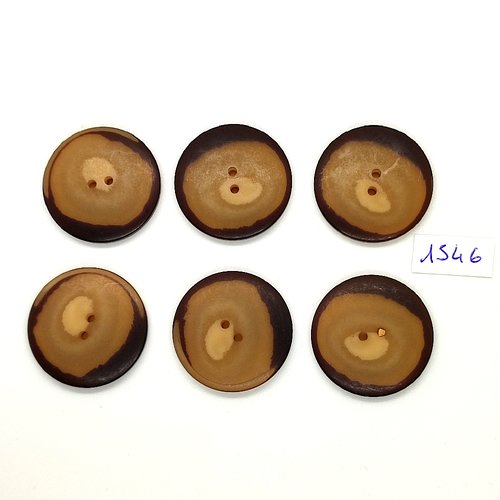 6 boutons en résine marron / taupe - vintage - 28mm - tr1545