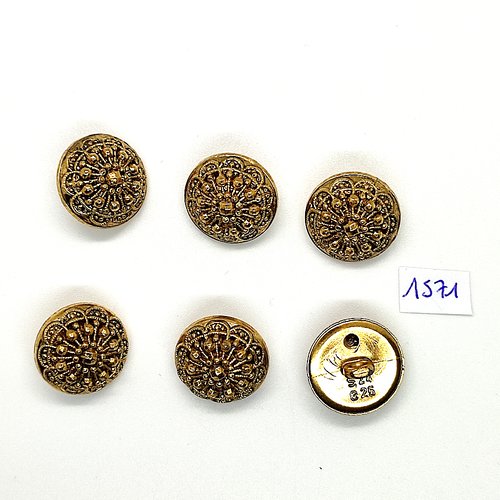 6 boutons en résine doré - vintage - 19mm - tr1571