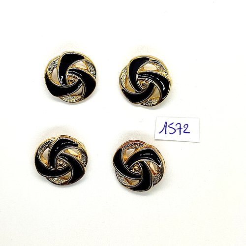 4 boutons en résine doré et noir - vintage - 20mm - tr1572