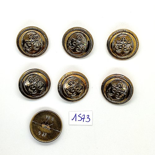 7 boutons en résine doré - une ancre - vintage - 21mm - tr1573