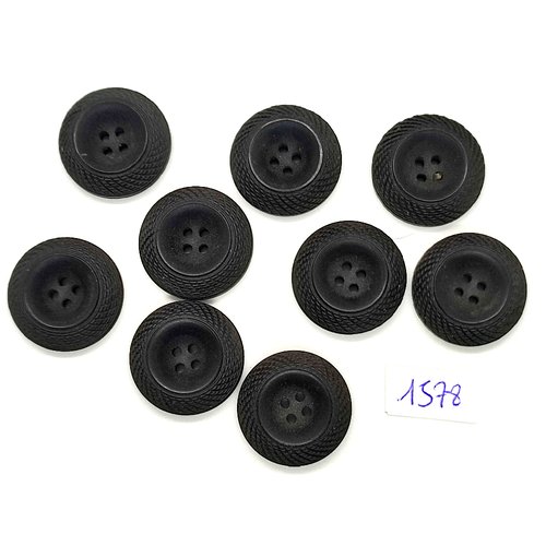 9 boutons en résine noir - vintage - 22mm - tr1578