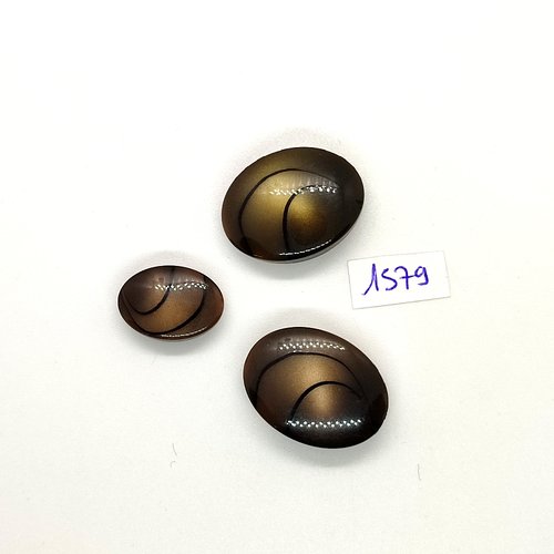 3 boutons en résine marron - vintage - 21x26mm et 14x20mm - tr1579