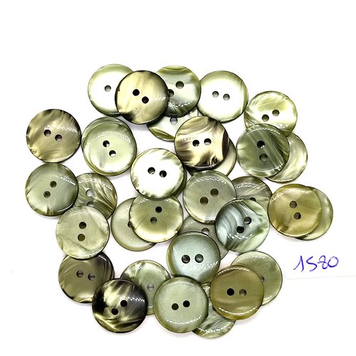 34 boutons en résine vert - vintage - 16mm - tr1580